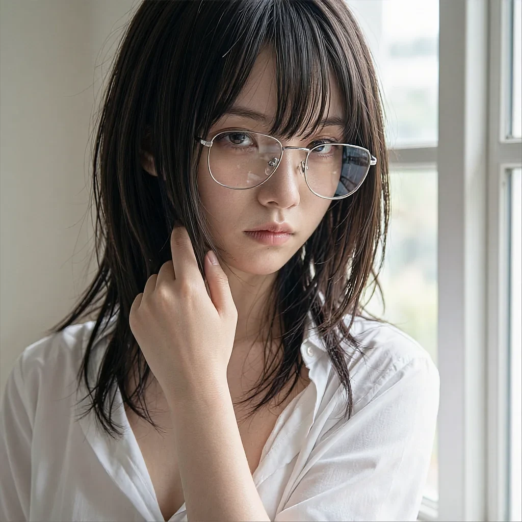 Line thumbnail: fictional AI character in wire glasses and a white shirt